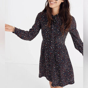 Madewell Balsam Tie-Neck Silk Dress in Starry Night